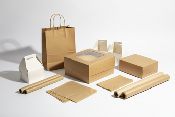 bakery, pastry and cake packaging supplies with brown cake box, brown square bag, brown pastry box